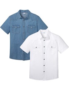 bonprix Džínsová košeľa, Slim Fit, krátky rukáv (2 ks v balení), farba modrá