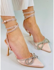 Webmoda Exkluzívne dámske sandále s ozdobnými kamienkami a mašľou - svetlo ružové
