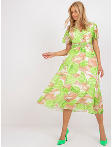 Basic Dámske zelené kvetinové dlhé šaty s opaskom