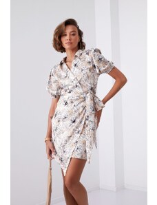 FASARDI Envelope dress with floral print with beige collar