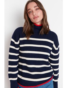 Trendyol Collection Námornícka modrá Wide Fit pruhovaný úpletový sveter