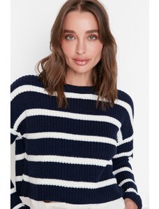 Trendyol Navy Blue Crop Basic pruhovaný pletený sveter