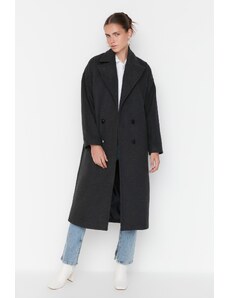 Trendyol Collection Antracitový oversize široký vlnený kabát so širokým strihom