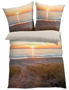 bonprix Obojstranná posteľná bielizeň s motívom pláže, farba béžová, rozm. 1x 80/80cm, 1x 135/200cm