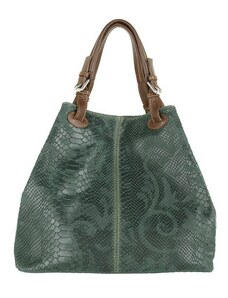 TALIANSKE Talianska veľká dámska kožená kabelka zelená tmavá Vanda k denimu