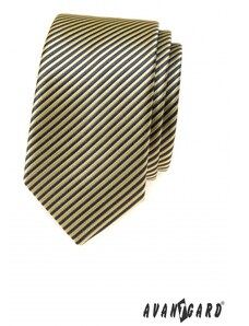 Šedo-žltá pruhovaná slim kravata Avantgard 551-3001
