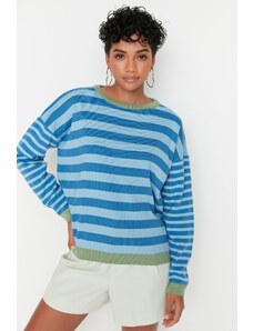 Trendyol Collection Zelený Wide Fit farebný blokovaný sveter