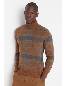 Trendyol Collection Cinnamon Slim Fit rolák kockovaný sveter
