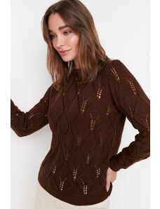 Trendyol Collection Hnedý prelamovaný sveter s výstrihom