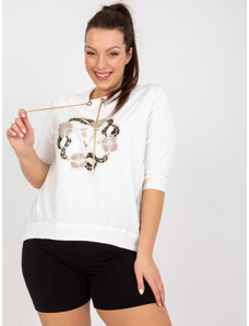 Fashionhunters White cotton blouse of larger size with printed design