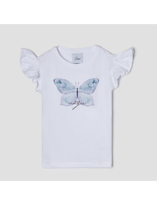 Dievčenské tričko s potlačou modrastého motýľa biele TUTU