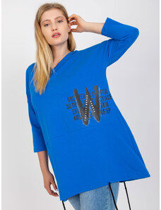Fashionhunters Dark blue long blouse plus size with print