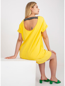 Fashionhunters Yellow long blouse of larger size with V-neck