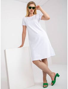 Basic Biele bavlnené PLUS SIZE šaty s krátkym rukávom a zadným volánom