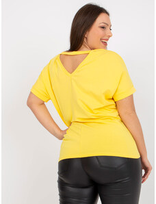 Fashionhunters Yellow T-shirt plus sizes with patch