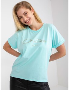 Fashionhunters Cotton mint T-shirt of a larger size with the slogan