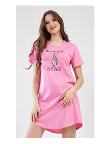Vienetta Dámska nočná košeľa s krátkym rukávom Flowers, farba světle růžová, 100% bavlna