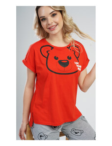 Vienetta Secret Dámske pyžamo s krátkym rukávom Méďa, farba červená, 70% bavlna 30% polyester