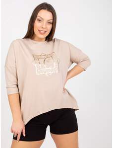 Fashionhunters Beige blouse of larger size with round neckline