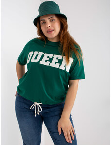 Fashionhunters Dark green oversized cotton blouse with slogan