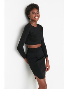 Trendyol Collection Čierna súprava vrchného a spodného úpletu sukne Super Crop