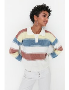 Trendyol Basic Ecru Color Block Pletený sveter