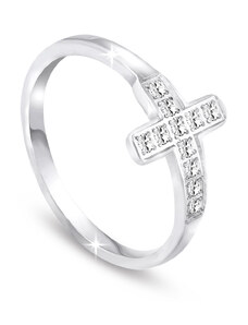 Biju Dámsky jemný prsteň z chirurgickej ocele, krížik so zirkónmi 4000254 Veľkosť prsteňa - obvod: 51 mm