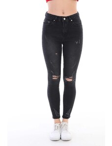 BİKELİFE Čierne laserové vzorované lykrové džínsové nohavice s vysokým pásom