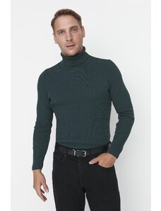 Trendyol Collection Smaragdovo zelený sveter Slim Fit s rebrovaným úpletom