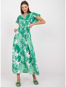 Basic Bielo-zelené dlhé voľné vzorované šaty s mašľou