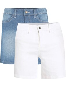 bonprix Džínsové strečové šortky, 2 ks, farba modrá