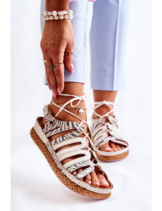 Maciejka Béžové kožené sandále so zebrovaným vzorom