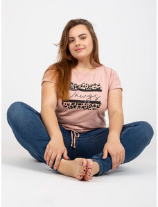 Fashionhunters Dusty pink T-shirt plus sizes with patch and printed design