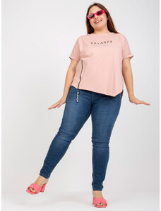 Fashionhunters Dusty pink Plus size T-shirt with text and app