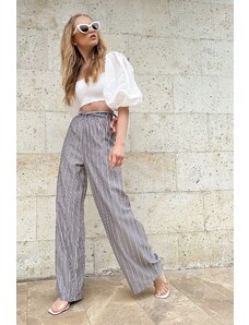 Trend Alaçatı Stili Dámske sivé široké pruhované tkané nohavice