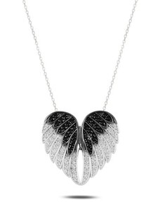 Klenoty Amber Luxusný strieborný prívesok anjelské krídla s retiazkou čierna