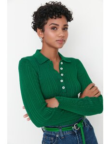 Trendyol Collection Smaragdovo zelené polo golier rebrovaný úpletový sveter
