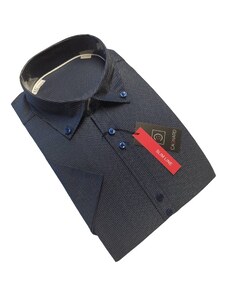 Cagnard Pánska tmavo modrá košeľa Slim vzorovaná s krátkym rukávom, veľkosť XL/ 43-44