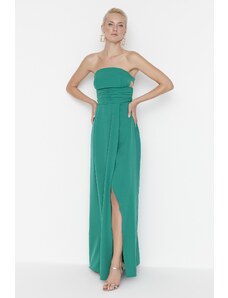 Trendyol Collection Emerald Green Gather Detailné dlhé večerné šaty