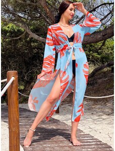 Webmoda Dámske dlhé exkluzívne kimono s opaskom - svetlo modré