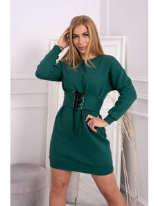 Kesi Insulated dress with a decorative belt of dark green color