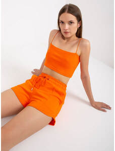 Basic Oranžové dámske bavlnené šortky s vreckami a šnúrkou