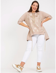 Fashionhunters Beige asymmetrical blouse plus size with 3/4 sleeves