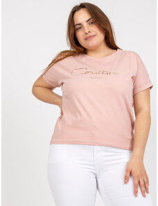 Fashionhunters Dusty pink women's T-shirt plus size with inscription