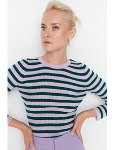 Trendyol Collection Fialový základný pruhovaný sveter