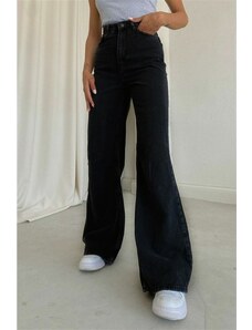 LİMABEL Čierne voľné dámske džínsy s vysokým pásom z lycry