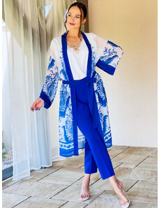 Webmoda Dámsky modrý kostým nohavice + kimono pre moletky