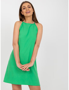 Basic Dámske krátke zelené šaty na ramienka