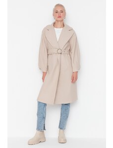 Trendyol Collection Dlhý vlnený kabát s okrúhlym opaskom