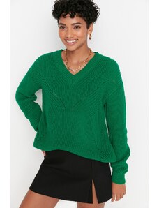 Trendyol Collection Smaragdovo zelený prelamovaný/prepichovaný sveter
